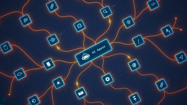 AI Agent Orchestrating Intelligent Workflow Automation Across Connected Business Applications Motion Graphics