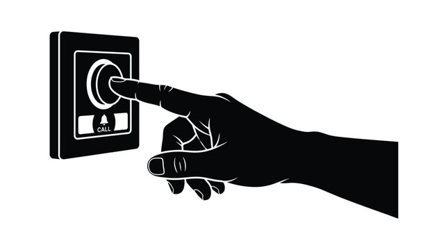 Call button with hand black silhouette intercom