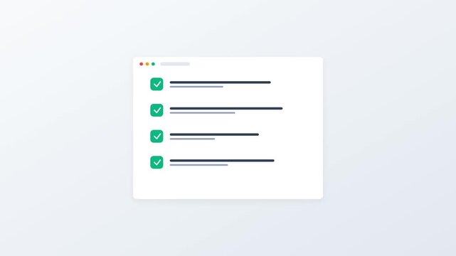 check list web template animation Sequential Task Completion Interface Clean Minimalist Light Theme UI 4K