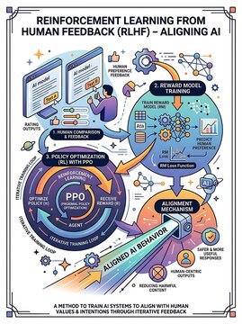 Infographic explaining reinforcement learning from human feedback