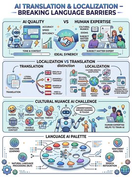 Ai translation and human localization synergy infographic