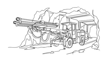 Obraz premium Mining Drill Machine in Cave - Line Art Illustration