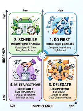 Time management priority matrix for productivity and planning