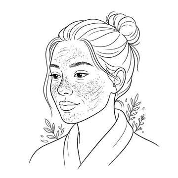 Woman with facial mask treatment and leaf accents