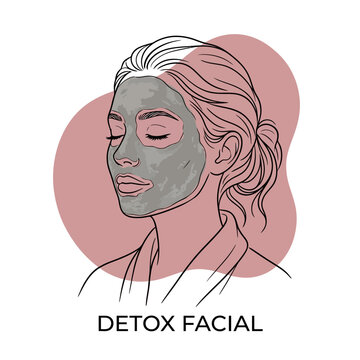 Woman with detox clay facial mask treatment.