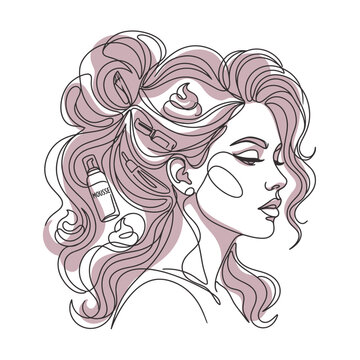 Woman with hair mousse and brush in flowing hair.