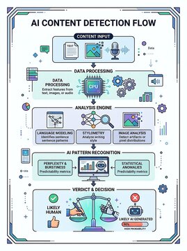 Infographic of ai content detection flow for text and image analysis