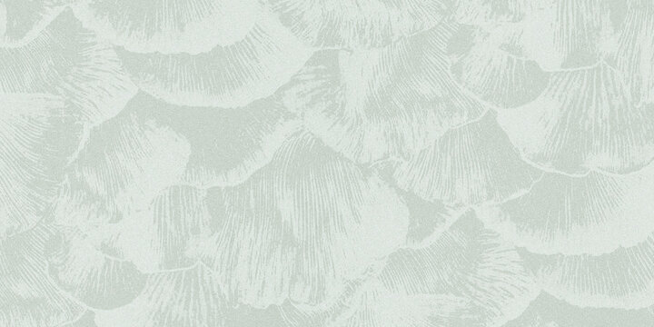 soft light green textured background with overlapping fan-like ginkgo leaf patterns.