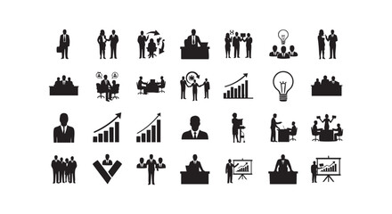 Fototapeta premium Business and finance icons with people and growth charts, for corporate design.