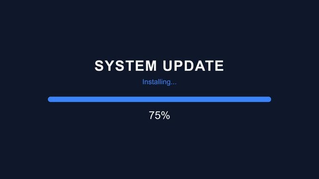 System update, installing progress bar on dark background, 75% complete, symbolizing technological advancement