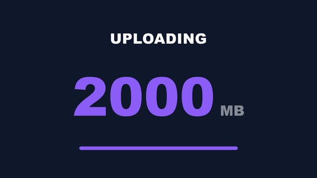 Uploading progress animation, dynamic progress bar with increasing megabyte values, modern digital interface, symbolizing data transfer and technology