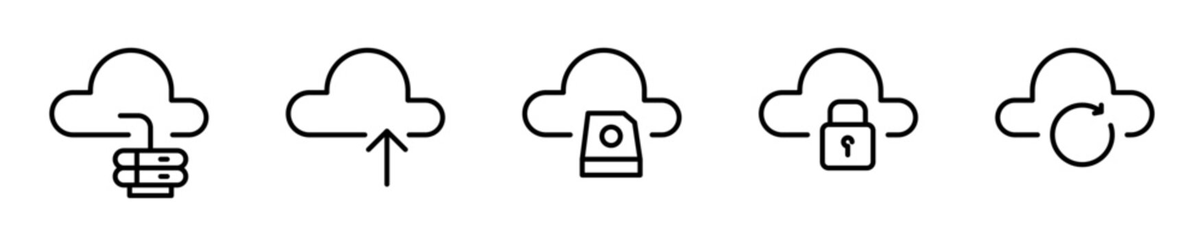 Set de iconos nube y almacenamiento de datos 5 piezas outline vector