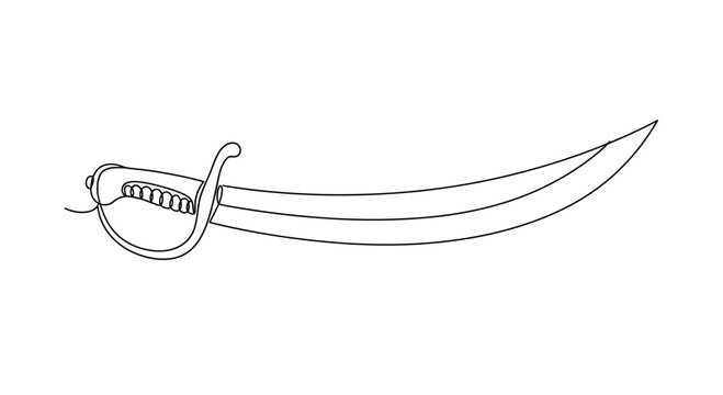 Pirate Cutlass Sword Silhouette - Black and White Line Art Illustration
