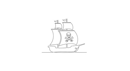 Fototapeta premium Pirate Ship Silhouette with Jolly Roger Flag on White Background