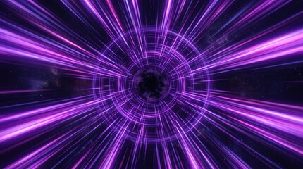 Futuristic Purple Warp Speed Tunnel with Violet Radial Light Rays, Dark Central Portal, Fast Motion Blur, and Immersive Cosmic Energy