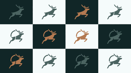 Fototapeta premium Jumping deer silhouettes in black brown and white checkerboard.