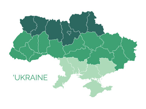 Ukraine Map with Administrative Regions Green Vector Illustration