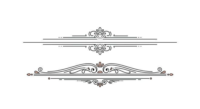 Set of two elegant horizontal line dividers with decorative floral flourishes and scrollwork for sophisticated document layouts.