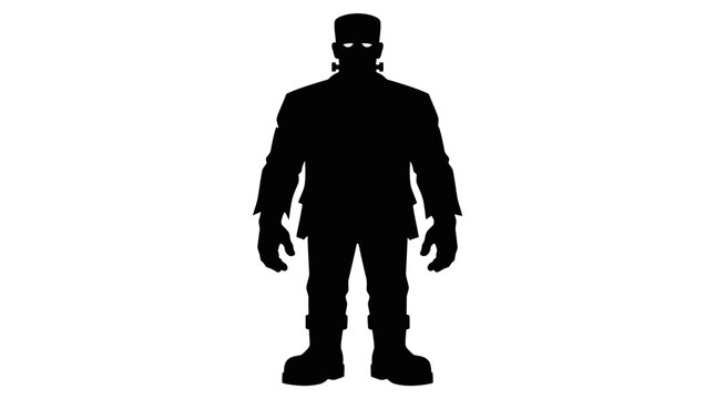 Halloween, Frankenstein monster silhouette vector, spooky halloween creature character icon, gothic horror movie monster standing figure on white background Vector