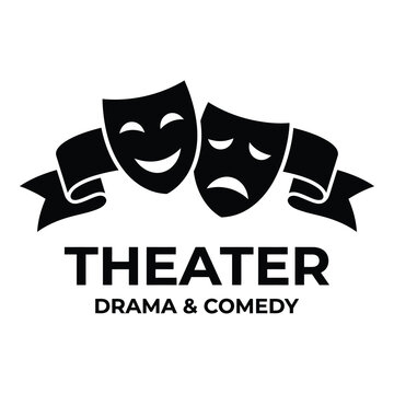 Theater drama comedy masks with ribbon banner logo design icon