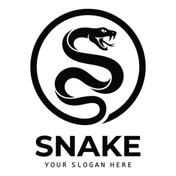 Black snake logo with circle and text on white background icon