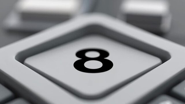 Close up view of a computer keyboard key with the number eight printed on it.