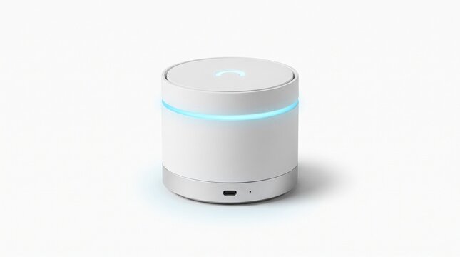 Smart speaker sits on a clean white surface as a modern technology device designed for home automation and voice control.