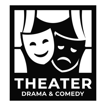 Theater drama and comedy masks logo with text  entertainment symbol icon
