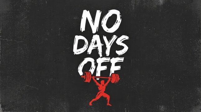 Motivational gym poster featuring bold white typography and a red weightlifter silhouette on dark background