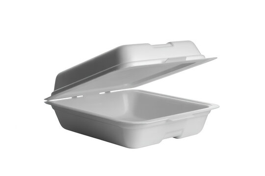 Open empty white styrofoam food container isolated on transparent background