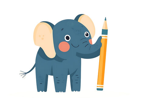 Cute elephant illustration in flat vector style isolated on white background