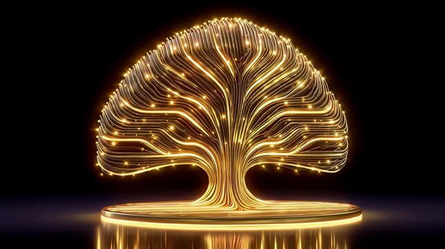 Golden glowing tree sculpture