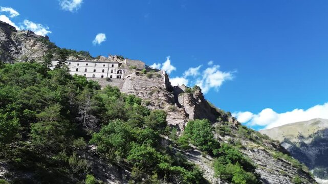 Fort de Tournoux - Forteresse militaire de la vall&eacute;e de l'Ubaye - Alpes-de-Haute-Provence, France - drone 4k