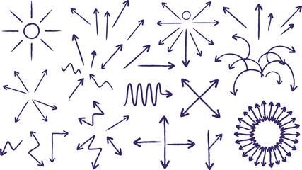 Obraz premium Hand Drawn Arrow Vector Icon Set Featuring Hand Crafted Sketch Pointers Curves and Directional Indicator Shapes for Creative Presentation Infographics and Layouts