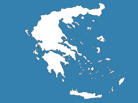 Minimalist White Map of Greece and Islands on Blue Background
