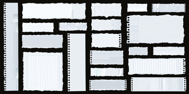 torn lined and graph paper pieces on black background notebook writing stationery vector illustration graphic design clipart element school supplies office journaling notes