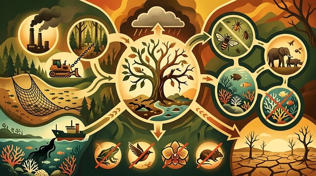 Environmental impact and biodiversity loss infographic concept