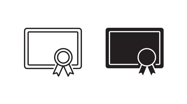 Horizontal certificate or diploma presented as a linear outline and a solid black filled shape, isolated on a white background