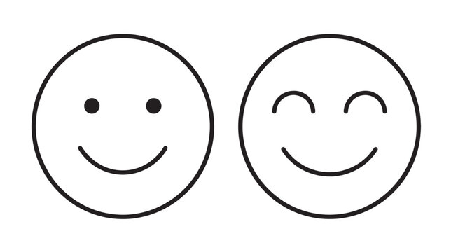 Two circular smiley face with black outlines on a white background, one with open eyes and one with closed happy eyes