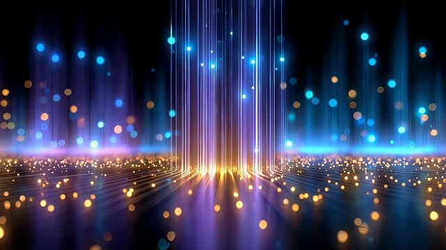 Abstract glowing light beams and dots