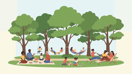Naklejka premium Diverse Family Enjoying Summer Picnic and Relaxation in a Lush Public Park