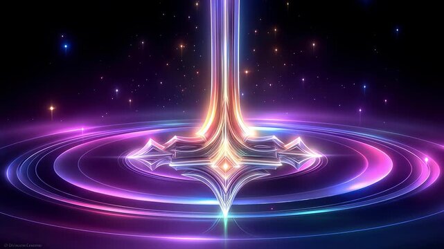Abstract glowing sword in cosmic space