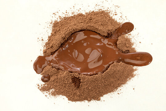 Top-Down Still Life of Dry Soil Powder and Liquid Brown Clay