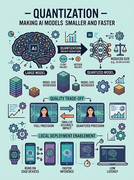 Infographic explaining ai model quantization for faster performance