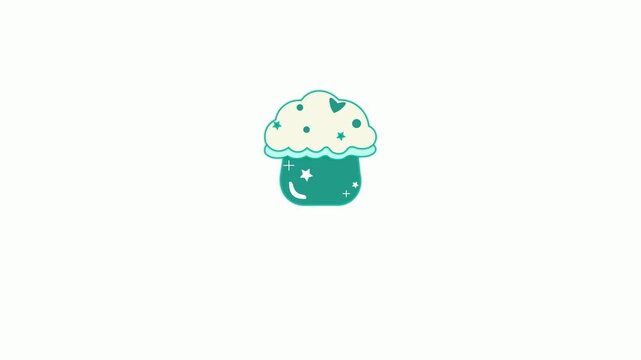 Cute cupcake animation, cartoon character animation. HD video with alpha channel. Motion graphics.