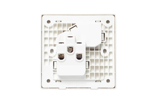 The back of a five-hole wall socket panel isolated on a white background
