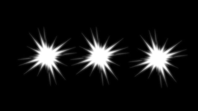 Magical star twinkling overlay, white star blinking animation, sparkling glitter stars, festive holiday decoration, shining starlight particle trail effect on black screen background. 4K