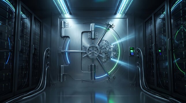 Futuristic Vault Door in High-Tech Data Center