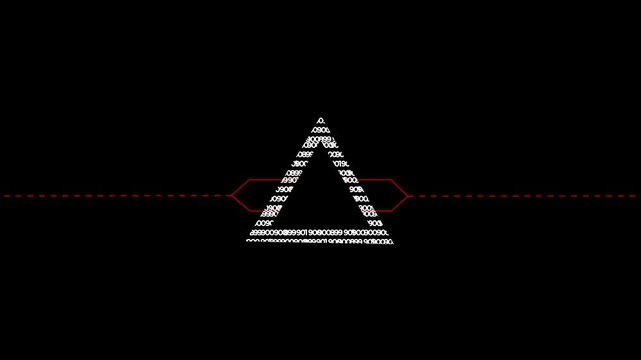 digital warning alert triangle with animated numbers and bouncing exclamation mark.