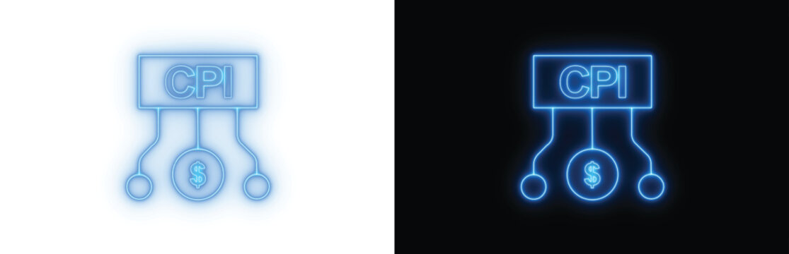 Set of neon icons showing consumer price index cpi calculation with dollar coin and connection lines for inflation tracking and economic finance statistics vector illustration